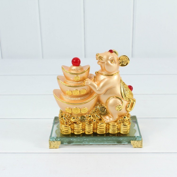 ZM50-6 Мышка на монетах 15*8*16 см (сусальное золото)