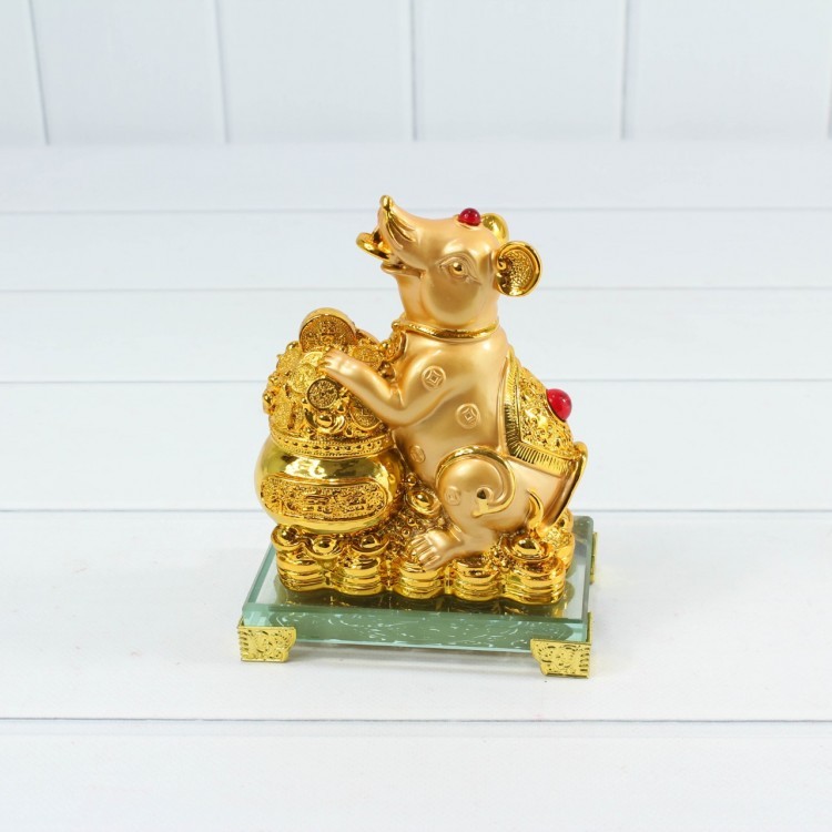 ZM50-5 Мышка на монетах 12*7*16 см (сусальное золото)