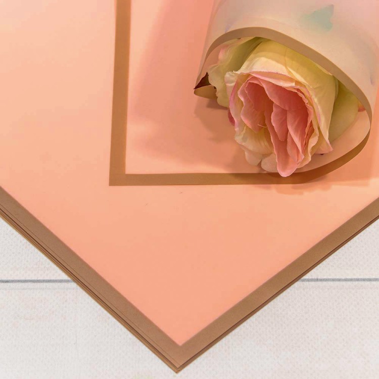 1640/6022 Плёнка в листах 58*58 (20 шт.) матовая с золотым краем 50мкм Персиковый 1/60	