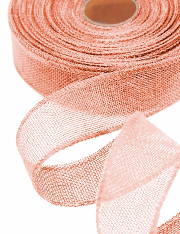 5511-40/A13 Лента декоративная из искусственного льна с проволокой 4 см*25 ярд персиковый 1/60