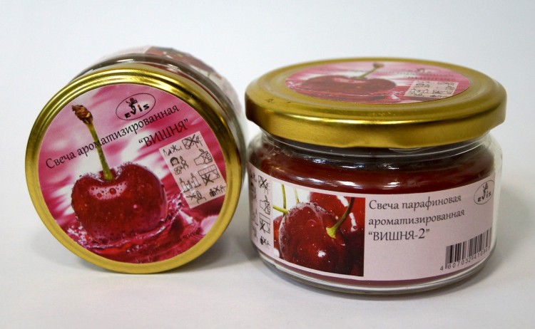 24004704030301 ВИШЕНКА Свеча парафиновая в баночке с ароматом вишни большая