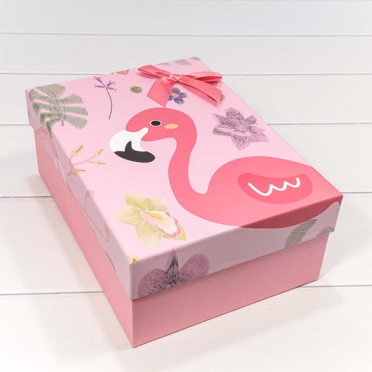 720704/4 Коробки Прямоугольные Набор 1/4 29*21*11,5 "Фламинго на розовом фоне" 1/30 