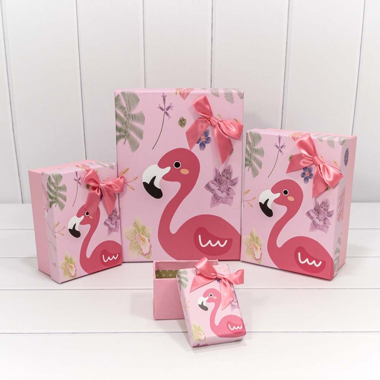 720704/4 Коробки Прямоугольные Набор 1/4 29*21*11,5 "Фламинго на розовом фоне" 1/30 
