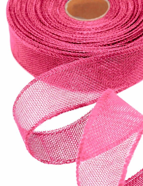 5511-40/A33 Лента декоративная из искусственного льна с проволокой 4 см*25 ярд коралловый 1/60