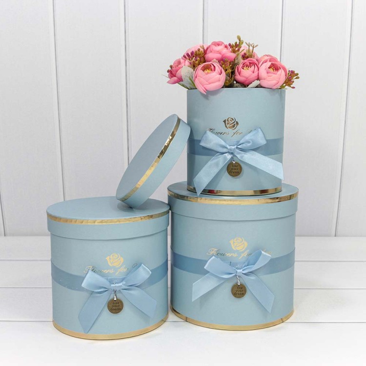 720112/177 Коробки Цилиндр Набор 1/3 18*17 "Flowers for you" Голубой 1/12