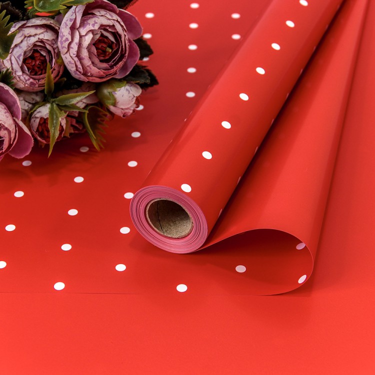 1691/3546 Плёнка 0,58*10м матовая "Мелкий горошек" 65мкм Красный-3546 1/30