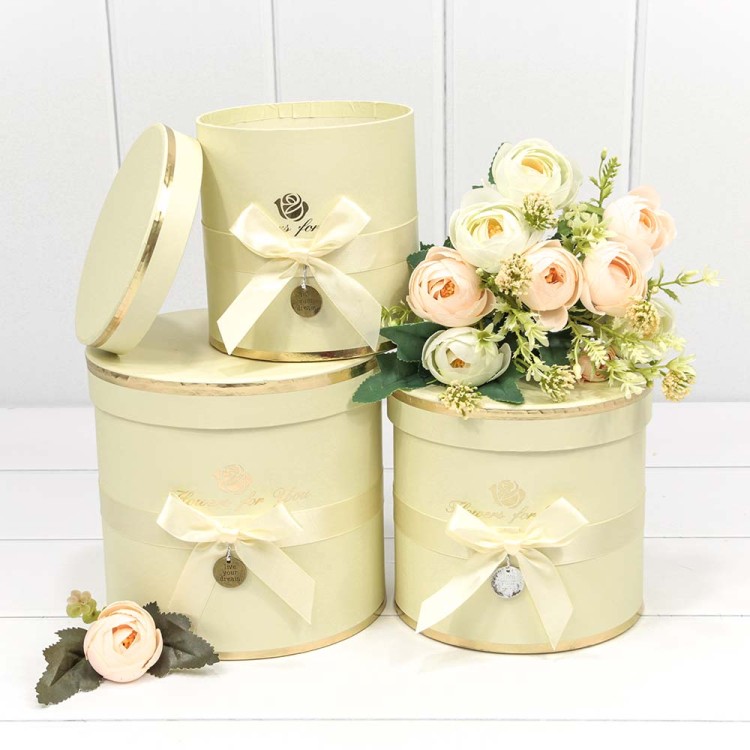 720112/176 Коробки Цилиндр Набор 1/3 18*17 "Flowers for you" Бежевый 1/12