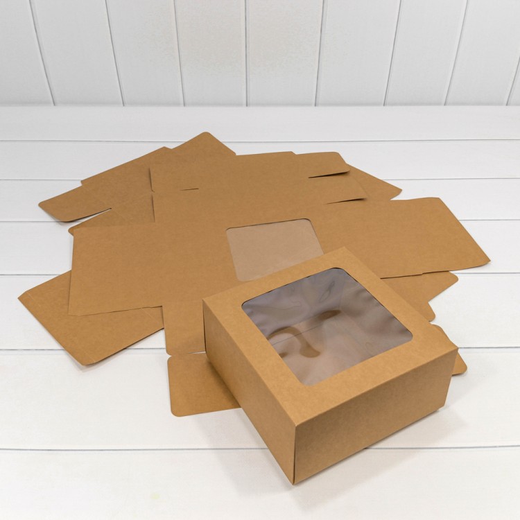 0007225 Коробка Квадратная 20*20*10 сборная с окошком Крафт 1/20 1/120