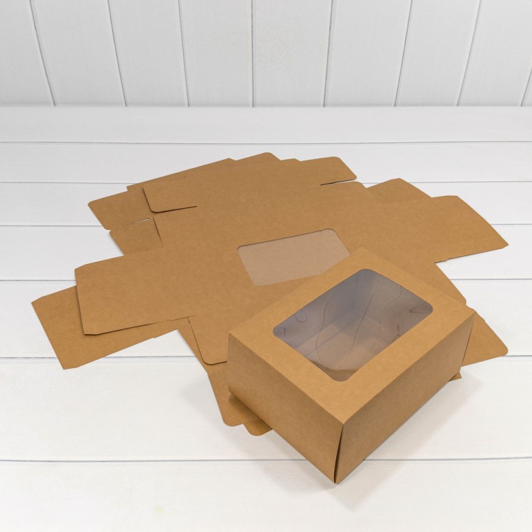 0007226 Коробка Прямоугольная 22*16*10 сборная с окошком Крафт 1/20 1/120