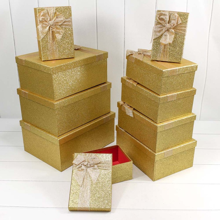 730604/0115 Коробки Прямоугольные Набор 1/10 34*26*15,3 "Блеск" Золотой 1/4