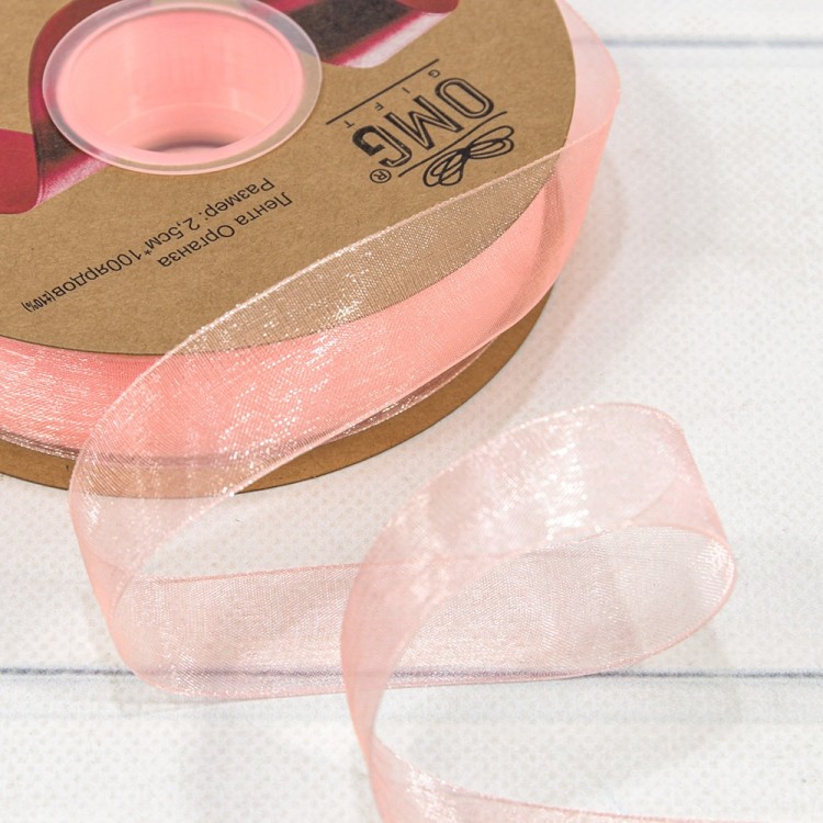 559-25/1022 Лента Органза 2,5см*100ярд Персиковый 1/13 1/52