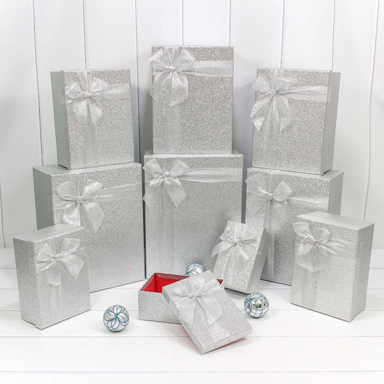 730604/0117 Коробки Прямоугольные Набор 1/10 34*26*15,3 "Блеск" Серебряный 1/4