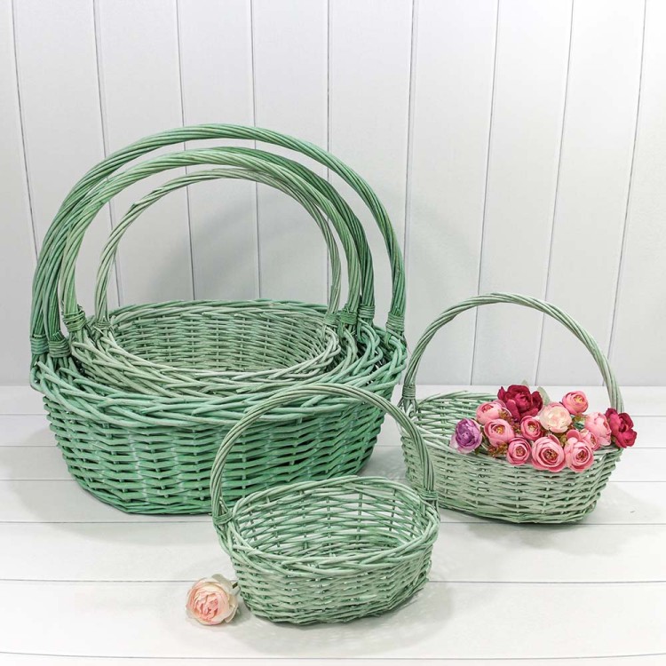 420400/6	Корзины плетёные Овальные Набор 1/6 53*45*19/52 (±5%) с ручкой Бело-зелёный 1/8