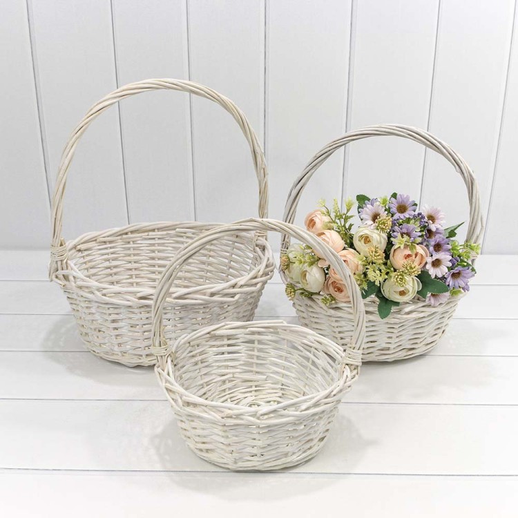 420150/1	Корзины плетёные Круглые Набор 1/3 34*13/38 (±5%) с ручкой Белый 1/8