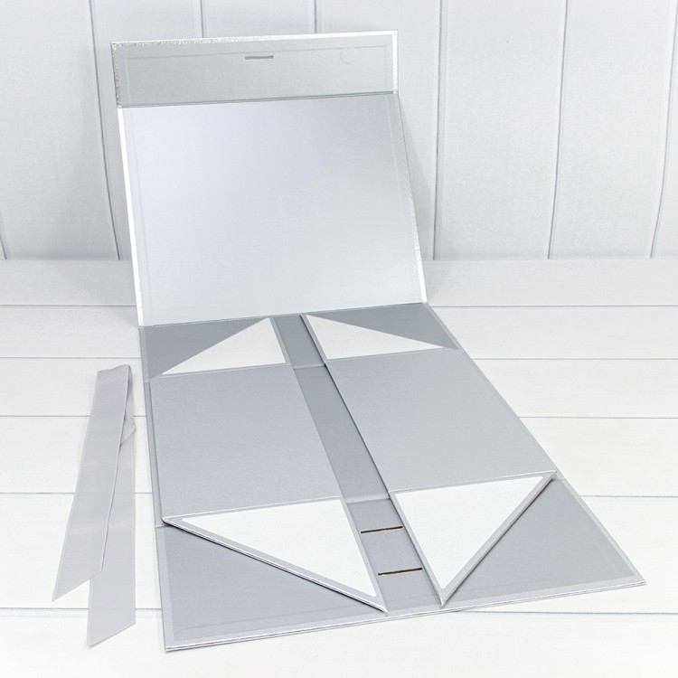 730228/0121 Коробка Прямоугольная 33,5*26*15,5 складная на магнитах "Люкс" Серебряный 1/32