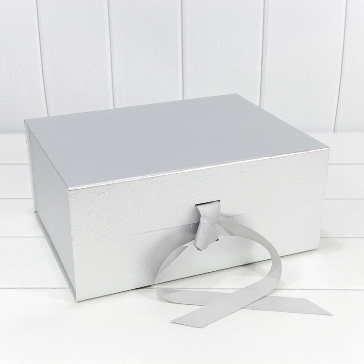 730228/0121 Коробка Прямоугольная 33,5*26*15,5 складная на магнитах "Люкс" Серебряный 1/32