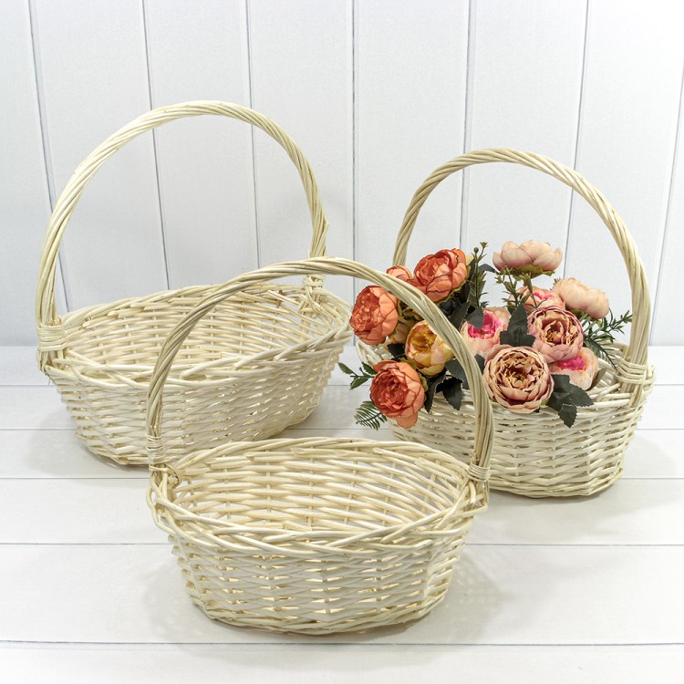 420140/2 Корзины плетёные Овальные Набор 1/3 38*30*13/38 (±5%) с ручкой «Береста» Молочный 1/8