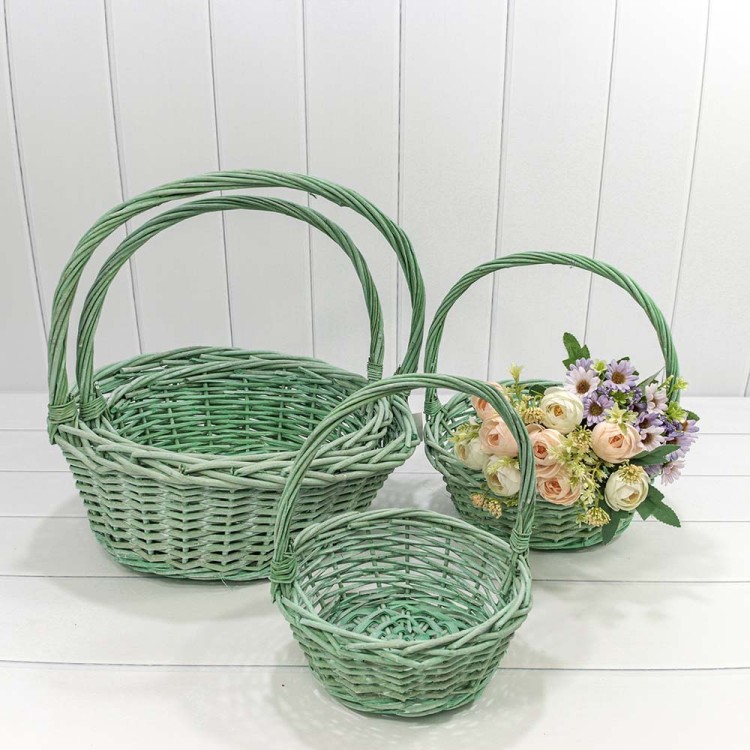 420180/6 Корзины плетёные Круглые Набор 1/4 40*15/44 (±5%) с ручкой Бело-зелёный 1/12