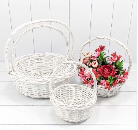 420180/1	Корзины плетёные Круглые Набор 1/4 40*15/44 (±5%) с ручкой Белый 1/12  