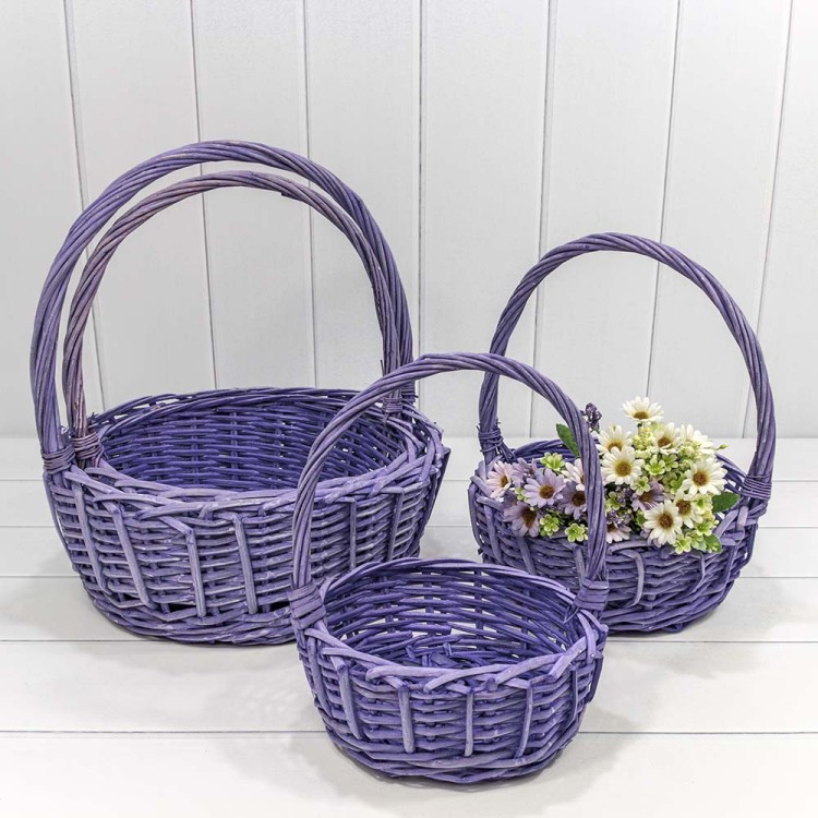 420180/7 Корзины плетёные Круглые Набор 1/4 40*15/44 (±5%) с ручкой Сиреневый 1/12