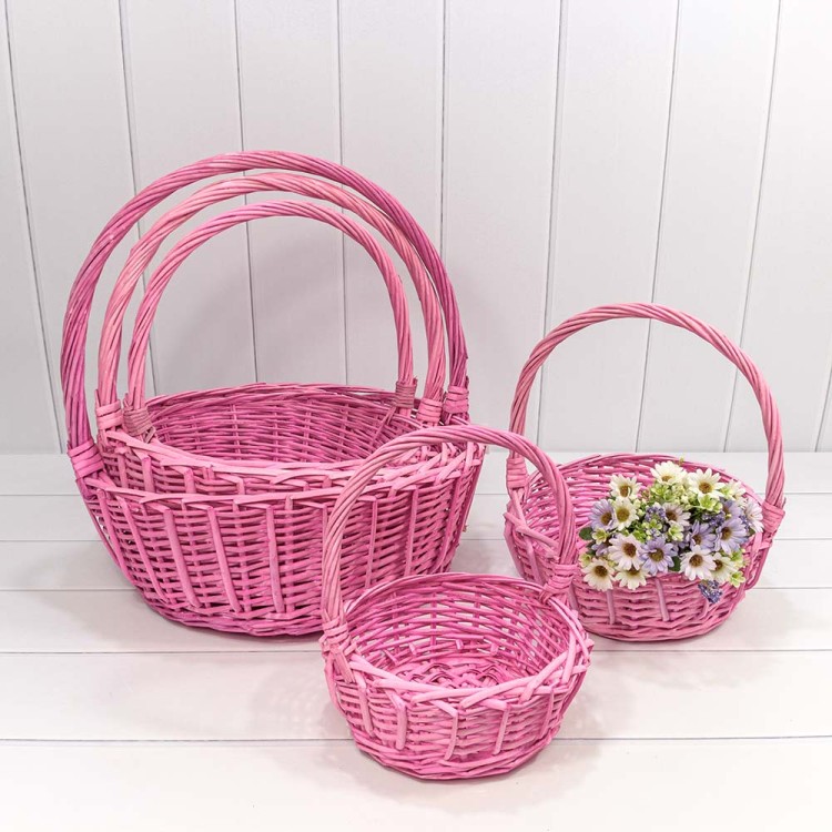 420190/5 Корзины плетёные Круглые Набор 1/5 45*17/48 (±5%) с ручкой Розовый 1/12
