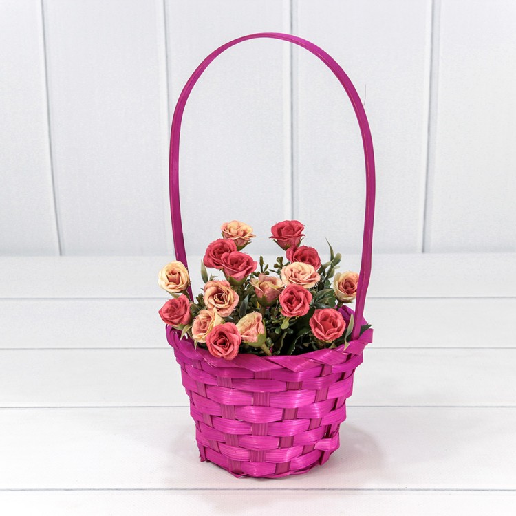 420200/4 Корзина плетёная Круглая 13*9,5/28 с ручкой "Береста" Глубокий розовый 1/120