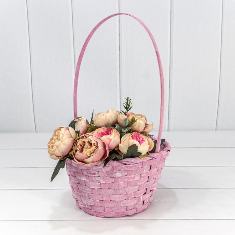 420201/1 Корзина плетёная Круглая 20*11/35 с ручкой "Береста" Розовый 1/120