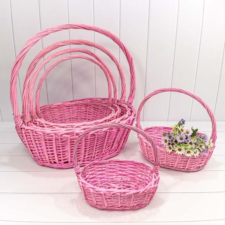 420400/5 Корзины плетёные Овальные Набор 1/6 53*45*19/52 (±5%) с ручкой Розовый 1/8