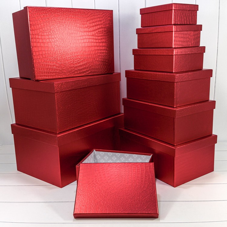 7210808/0086 Коробки Прямоугольные Набор 1/10 50*35*25 "Кожа крокодила" матовый Красный 1/1