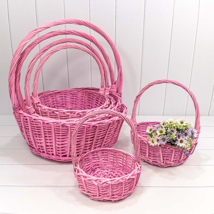 420500/5 Корзины плетёные Круглые Набор 1/6 49*19/52 (±5%) с ручкой Розовый 1/8