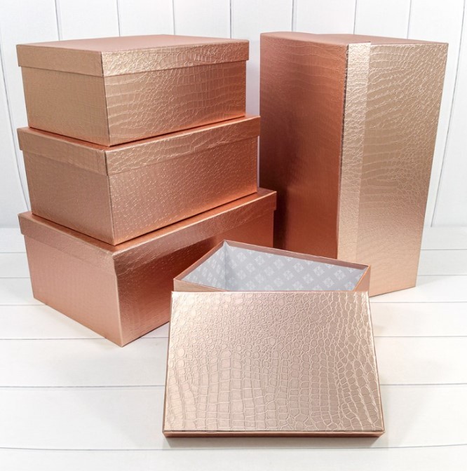 7215013/0091 Коробки Прямоугольные Набор 1/5 53*35*22 "Кожа крокодила" матовый Бронзовый 1/1