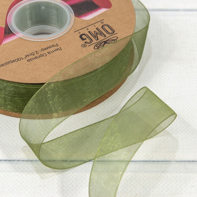 559-25/bk09 Лента Органза 2,5см*100ярд Зеленый 1/8 1/32