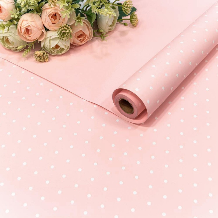 1691/706 Плёнка 0,58*10м матовая "Мелкий горошек" 65мкм Розовый 1/30					