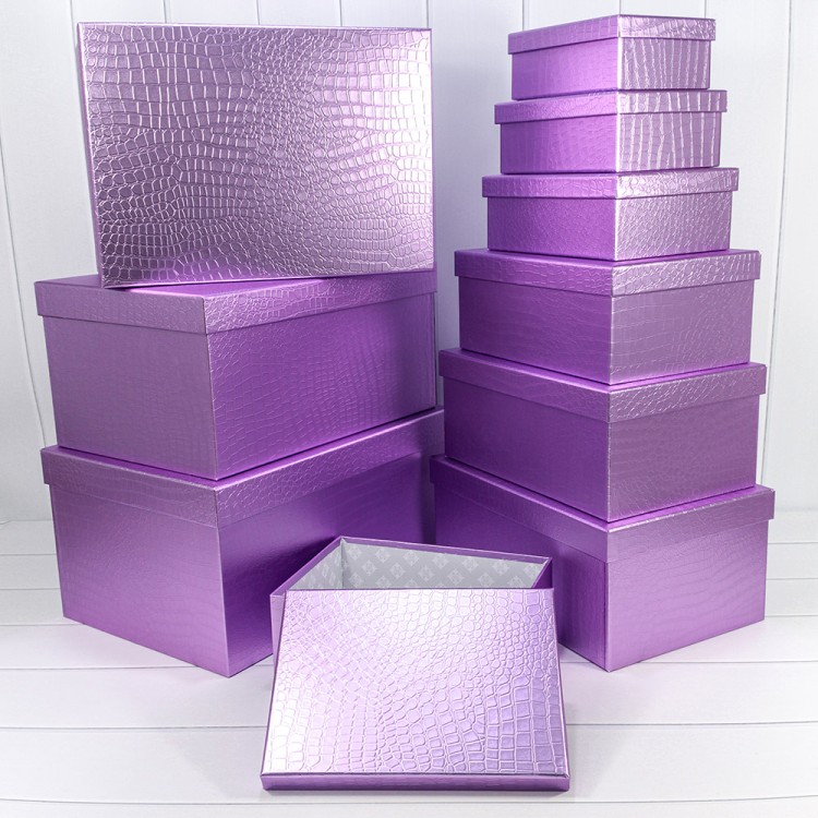 7210808/0088 Коробки Прямоугольные Набор 1/10 50*35*25 "Кожа крокодила" матовый Сиреневый 1/1
