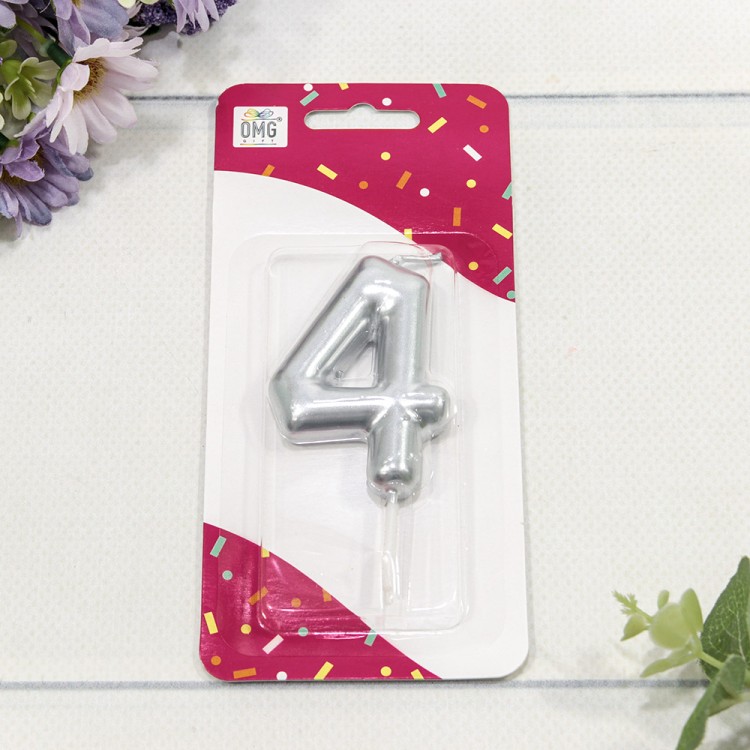 20014/4 Свеча для торта Цифра 4 Серебряный 6см 1/12 1/120 20014/4 Свеча для торта Цифра 4 Серебряный 6см 1/12 1/120