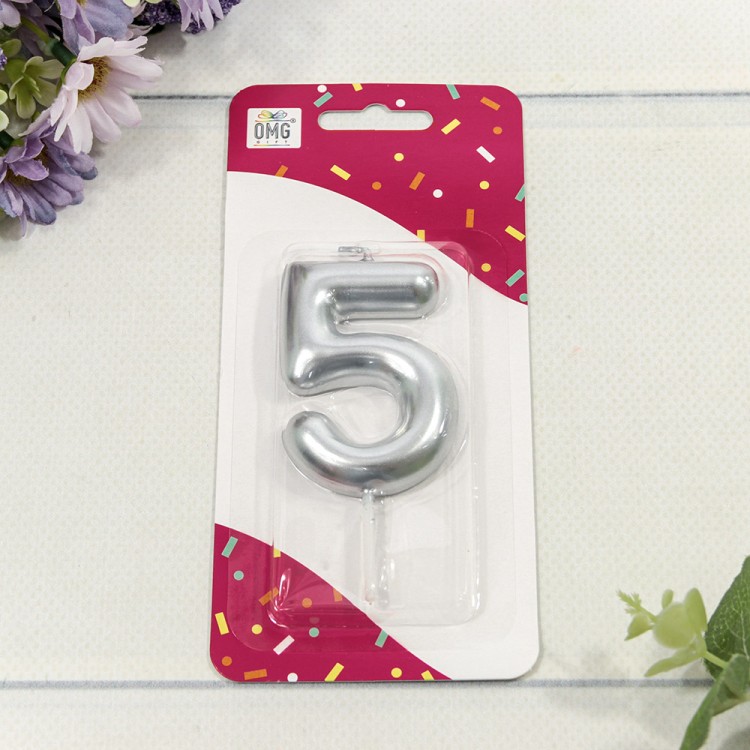 20014/5 Свеча для торта Цифра 5 Серебряный 6см 1/12 1/120 20014/5 Свеча для торта Цифра 5 Серебряный 6см 1/12 1/120