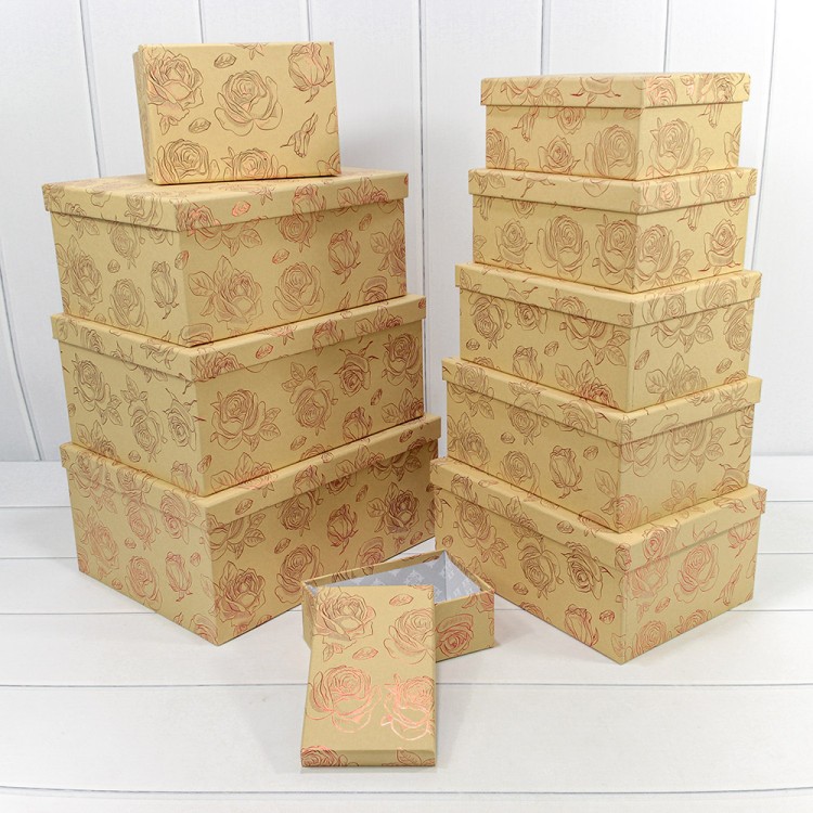 721604/0094 Коробки Прямоугольные Набор 1/10 34*26*15,3 с тиснением "Розы"-0094 1/6