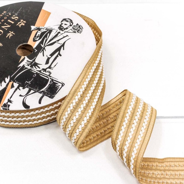 545-25/52 Лента декоративная с бахромой (полиэстер) 2,5 см*18 ярд бежевый 1/8 1/192