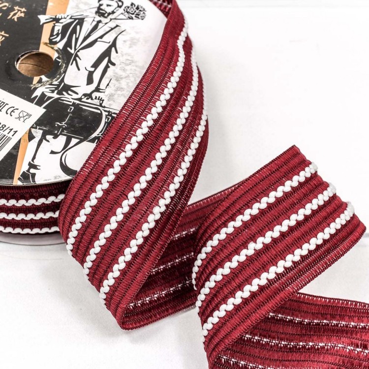 546-38/11 Лента декоративная с бахромой (полиэстер) 3,8 см*18 ярд бордовый 1/5 1/120