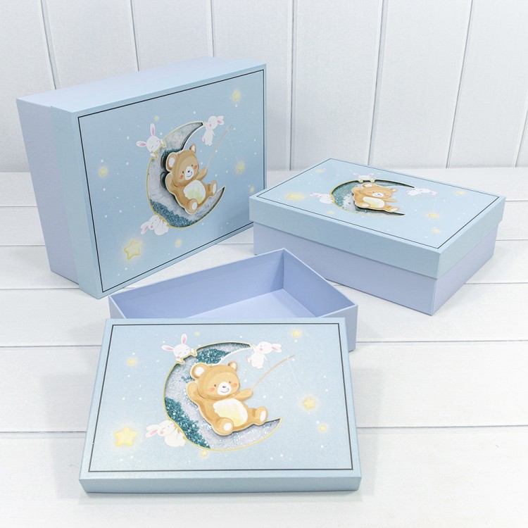 720-860/2 Коробки Прямоугольные Набор 1/3 33,5*25*11,5 "Мишка" Голубой 1/12