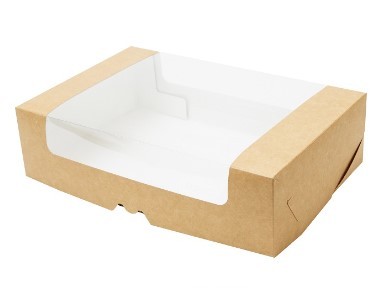 У01925 Коробка для пирожных р-р 280*185*75  бур/бел с круговым окном 1/25