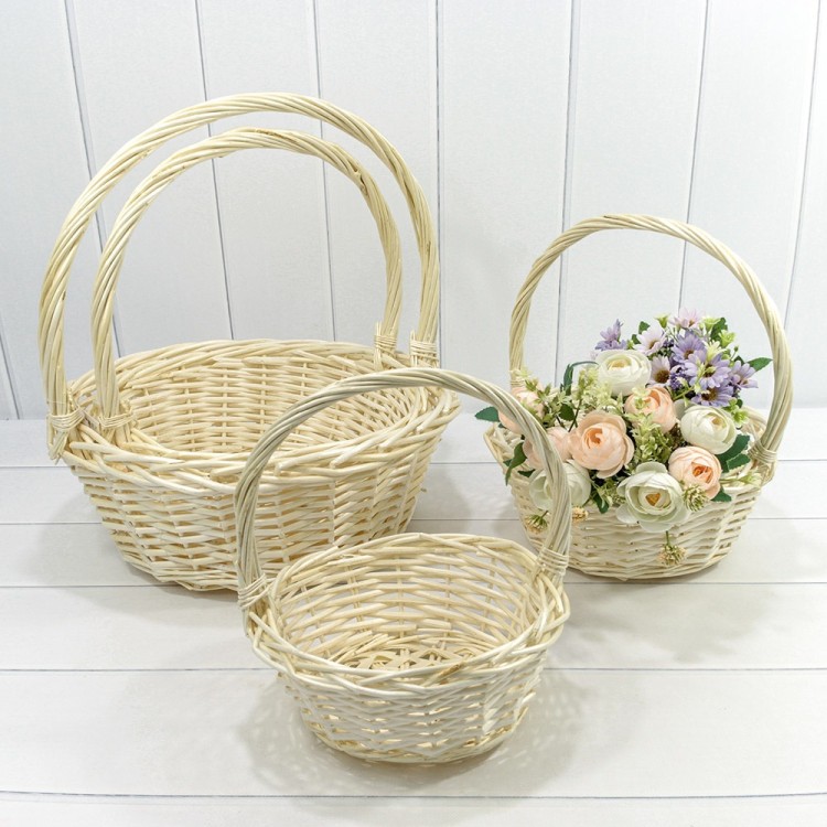 420180/2	Корзины плетёные Круглые Набор 1/4 40*15/44 (±5%) с ручкой Молочный 1/6 