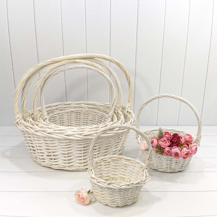 420500/1	Корзины плетёные Круглые Набор 1/6 49*19/52 (±5%) с ручкой Белый 1/8 