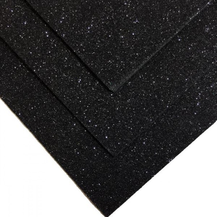 2000-015 Фоамиран с блестками Черный 2мм 30*20см 1/10 1/100