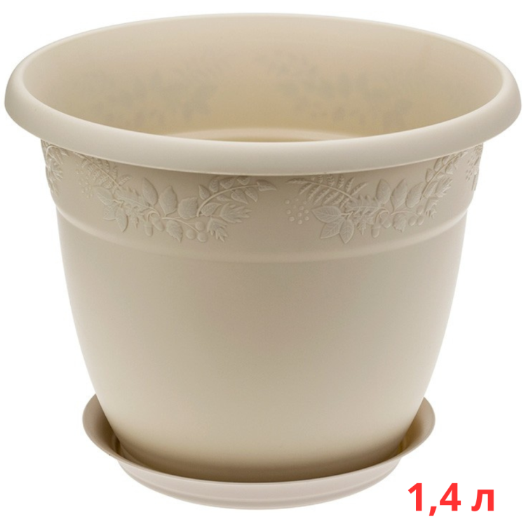 М3053/1 Кашпо РЯБИНА D160мм 1,4л с поддоном Латте М3053/1 Кашпо РЯБИНА D160мм 1,4л с поддоном Латте