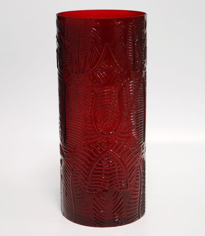 2700121350 КАРНАВАЛ-красный прозрачный МАРТА-1 ваза текстурная цилиндрическая Н-350 2700121350 КАРНАВАЛ-красный прозрачный МАРТА-1 ваза текстурная цилиндрическая Н-350