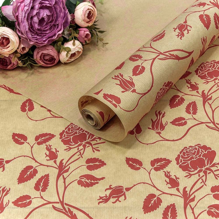 1403/52 Бумага Крафт 0,72*10м Верже 40г "Вьющиеся розы" Красный 1/22 1403/52 Бумага Крафт 0,72*10м Верже 40г "Вьющиеся розы" Красный 1/22