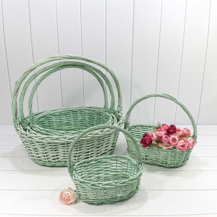 420170/6	Корзины плетёные Овальные Набор 1/5 48*40*17/48 (±5%) с ручкой Бело-зелёный 1/12