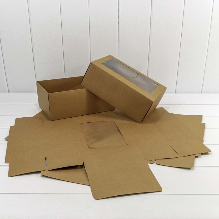 0007228 Коробка Прямоугольная 30*20*12 сборная с окошком Крафт 1/20 1/120