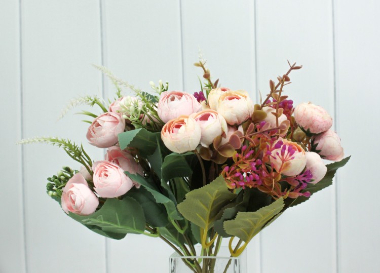 5203/6 Искусственные цветы Пионы розовый+бежевый 25 см 1/1	